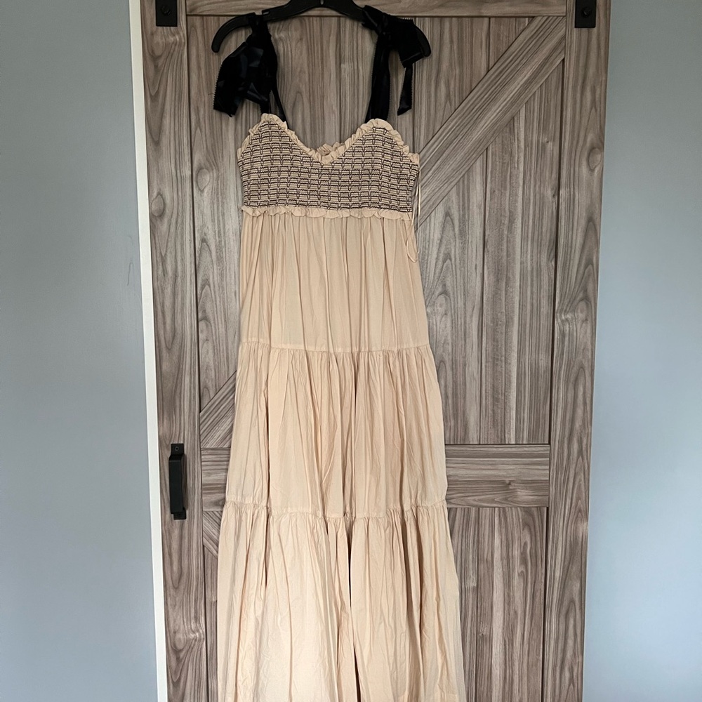 Free People Cream Tiered Maxi Dress with Black Strap Detail - Picture 2 of 4